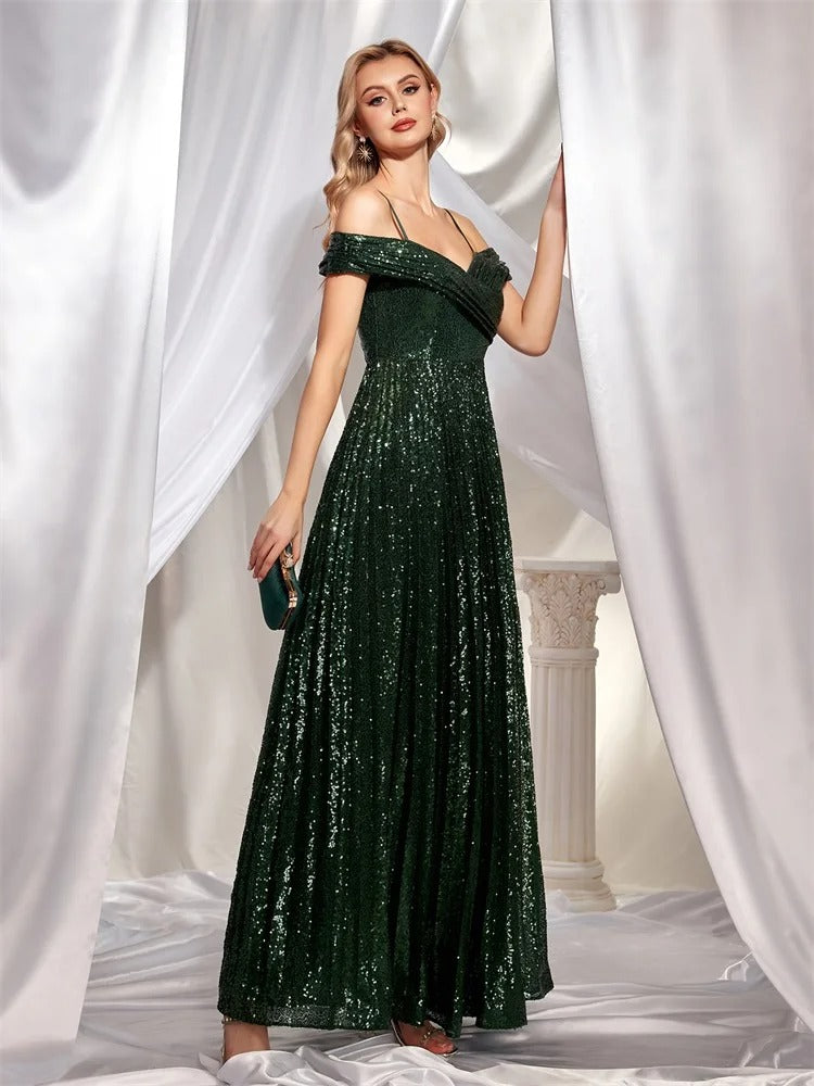 Elegant Green Sequin Dress - N055