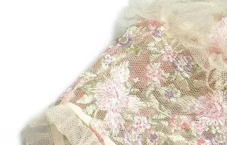 
                  
                    Floral lace fabric with a white background
                  
                