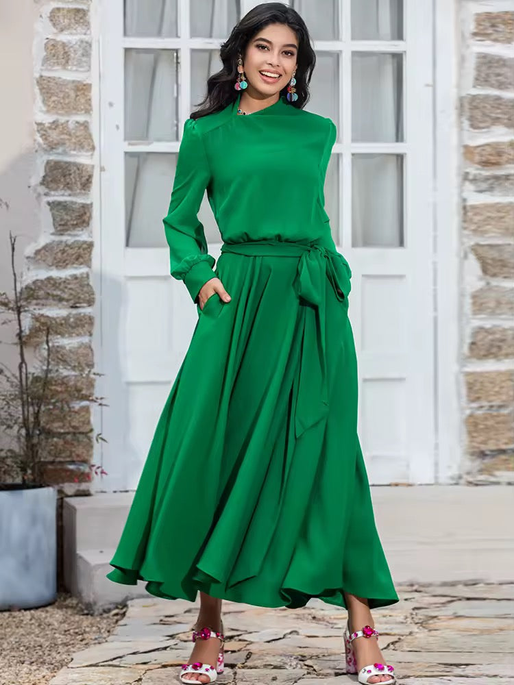 Woman wearing a green dress 
