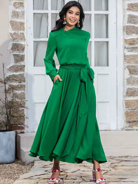 Woman wearing a green dress 
