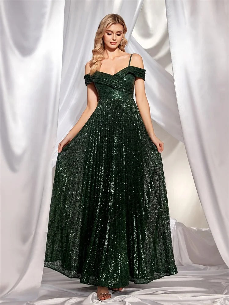 Elegant Green Sequin Dress - N055