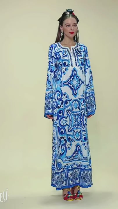 Loose blue floral Maxi - N187